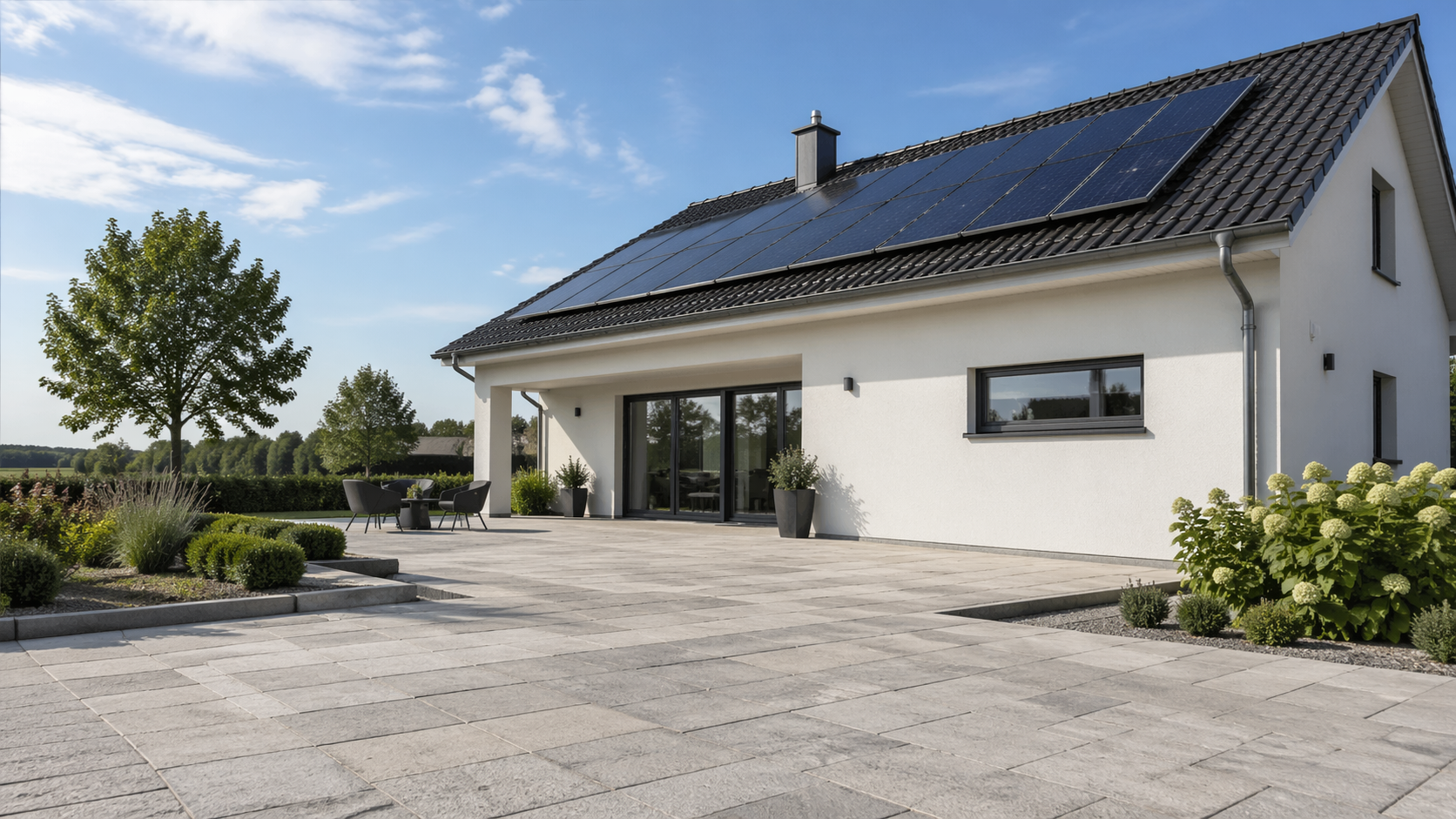 Einfamilienhaus mit Solar­anlage und gepflegter Terrasse — Querschnitt der Ratgeber-Themen