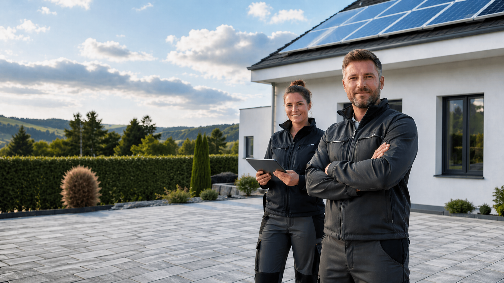 Fachleute aus dem KlarWerk-360-Netzwerk vor einem gepflegten Objekt
