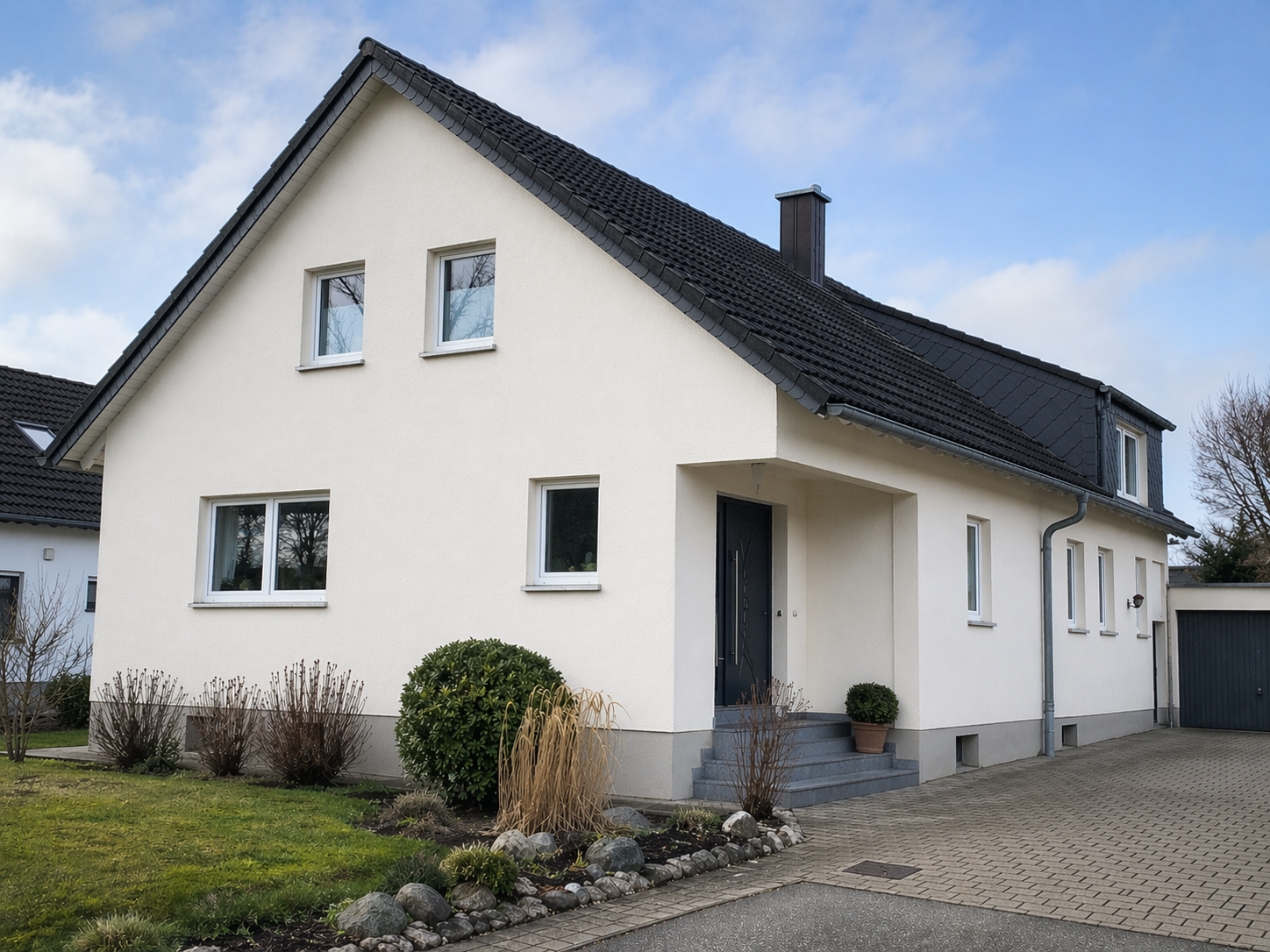 Einfamilienhaus — Putzfassade mit Vergrauung und Grünbelag — nachher