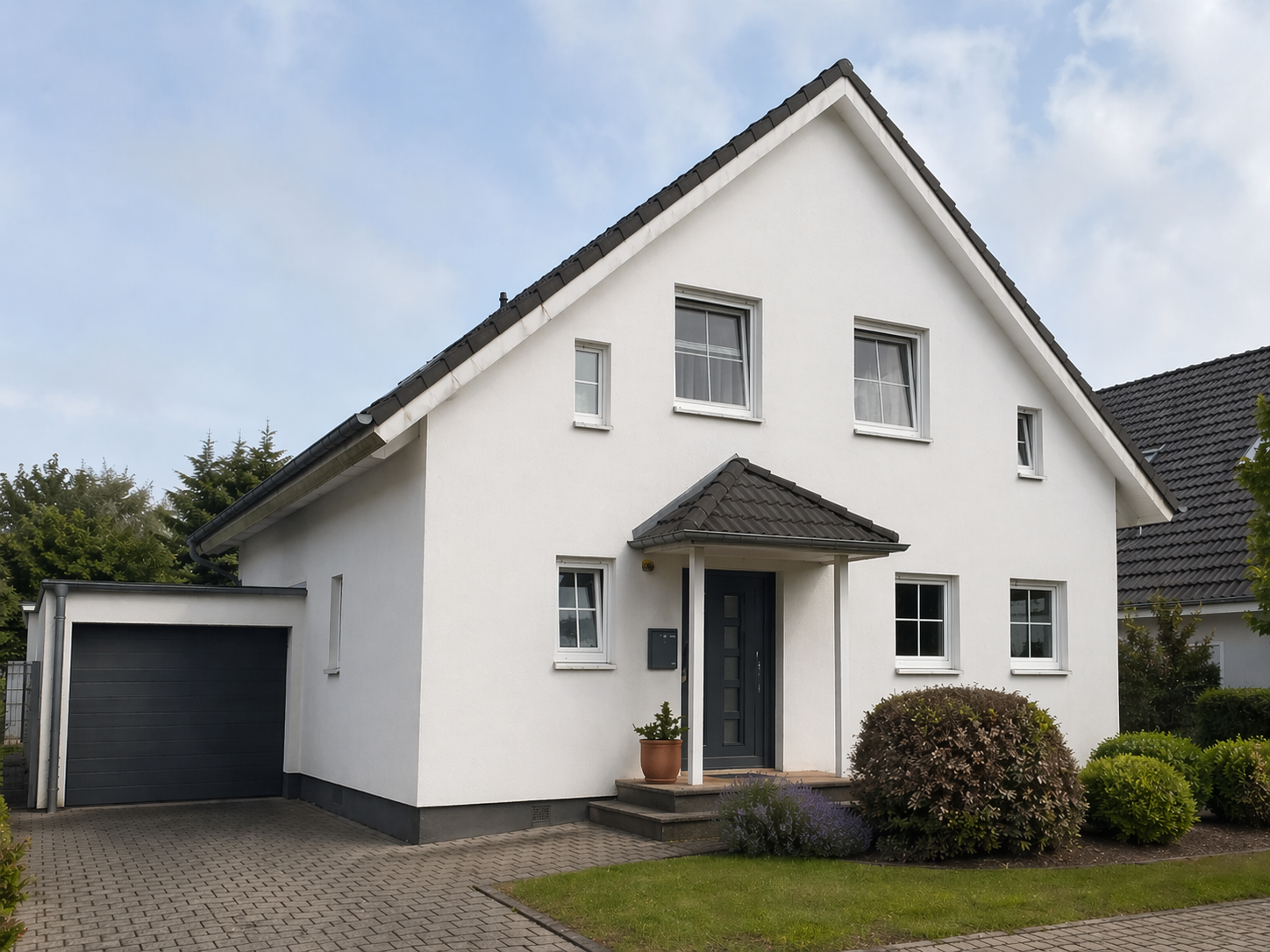 Einfamilienhaus — Putzfassade mit grünlichem Algenbelag — nachher